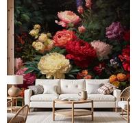 Dyjuaa Papier Peint Panoramique Fleurs Pivoine Rose 350x256 cm - Peinture à l'huile Floral Tapisserie Murale Dark Botanique Papier Peint Intissé Revêtement Mural Décoration Salon