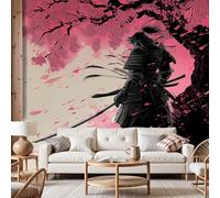 Dyjuaa Papier Peint Panoramique Guerrier Japonais, Papier Peint Intissé 100x70 cm Fleurs de Cerisier Poster Revetement Mural Floral Rose pour Salon Chambre Décoration Murale