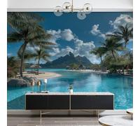 Dyjuaa Papier Peint Panoramique Hawaiian Tropical Island, Papier Peint Intissé 100x70 cm Plage mer Poster Revetement Mural Palmier pour Salon Chambre Décoration Murale