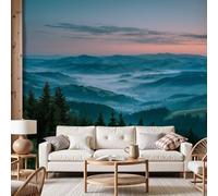 Dyjuaa Papier Peint Panoramique Montagne Brumeuse, 100x70 cm Papier Peint Intissé Forêt Paysage Naturel, pour Salon Chambre d'enfants restaurant Décoration Murale, Vert