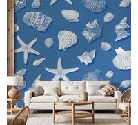 Dyjuaa Papier Peint Panoramique Océan Rétro 250x175 cm - Coquillage Étoile de Mer Wallpaper Décoration Murale Vie Marine Papiers Peints Tapisserie Décorative pour Chambre Salon