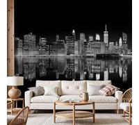 Dyjuaa Papier Peint Panoramique Paysage Urbain 250x175 cm - Papier Peint Intissé Gratte-Ciel, Décoration Mural Moderne - Tapisserie Murale Décorative pour Chambre Salon - Vue Nocturne Ville New York