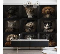 Dyjuaa Papier Peint Panoramique Vintage Chiens Dans Cadres, Papier Peint Intissé 100x70 cm Chat Poster Revetement Mural Style Victorien pour Salon Chambre Décoration Murale