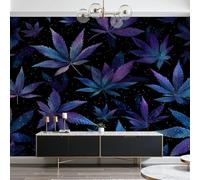 Dyjuaa Papier Peint Psychédélique Feuille, Botanique Feuille Motif Tapisserie Murale 450x320 cm Papier Peint Intissé Ciel Étoilé Revetement Mural Salon Chambre à Coucherr Muraux