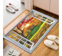Dyjuaa Paysage Forêt d'automne Paillasson Entrée Intérieur 60x90 cm, Rayons de Soleil Herbe Verte Tapis Lavable en Machine Antidérapant Rugs Carpet Poil Ras Doux pour Chien, Cuisine, Porte et Couloir