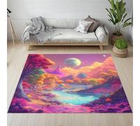 Dyjuaa Paysage Forêt Fantastiques Paillasson Entrée Intérieur 80x120 cm, Arbre Rivière Planète Tapis Lavable en Machine Antidérapant Rugs Moquette Poil Ras Doux pour Chien, Cuisine, Porte et Couloir