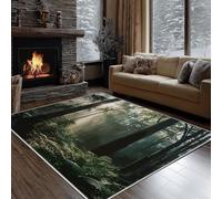 Dyjuaa Paysage Forêt Naturel Paillasson Entrée Intérieur 60x90 cm, Rayons de Soleil Jungle Tapis Lavable en Machine Antidérapant Rugs Carpet Poil Ras Doux pour Chien, Cuisine, Porte et Couloir