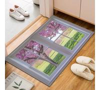 Dyjuaa Paysage Naturel Fenêtre Paillasson Entrée Intérieur 60x90cm, Herbe Verte Floral Printemps Tapis Lavable en Machine Antidérapant Rugs Moquette Poil Ras Doux pour Chien, Cuisine, Porte et Couloir
