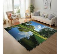 Dyjuaa Paysage Naturel Tapis Chambre Lavable en Machine Herbe Verte Arbre Rivière Carpet AntidéRapant Poil Ras Descente de Lit 100x150 cm Moquette Doux pour Salon, Entrée, Couloir, Cuisine