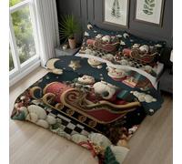 Dyjuaa Père Noël Housse de Couette 140x200 cm Contes de Fées Rétro Parure de lit et 2 Taie d'oreiller 65x65 cm Lune Étoile Nuage Housse Couette en Microfibre avec Fermeture éclair