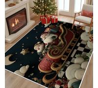 Dyjuaa Père Noël Tapis Antidérapant Doux Poils Ras 200 x 200 cm, Contes de Fées Rétro Grand Tapis Salon Lavable en Machine Lune Étoile Nuage Moquette Chambre Ado, Tapis Salle à Manger