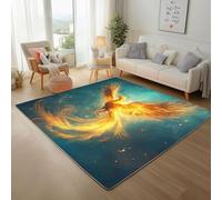 Dyjuaa Phénix doré Tapis Antidérapant Doux Poils Ras 200 x 200 cm, Animaux Mythe Oriental Grand Tapis Salon Lavable en Machine Moquette Chambre Ado, Tapis Salle à Manger
