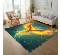 Dyjuaa Phénix Tapis Antidérapant Doux Poils Ras 200 x 200 cm, Animal Mythe Oriental Grand Tapis Salon Lavable en Machine Moquette Chambre Ado, Tapis Salle à Manger