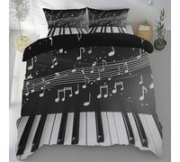 Dyjuaa Piano Housse de Couette 240x260 cm Microfibre Note de Musique Parure de lit avec Fermeture éclair et 2 Taie d'oreiller 65x65 cm Literie Réversible 3 Pièces