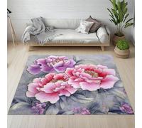 Dyjuaa Pivoine de Luxe Oriental Tapis Chambre Lavable en Machine Style Chinois Floral Carpet AntidéRapant Poil Ras Descente de Lit 80x150 cm Moquette Doux pour Salon, Entrée, Couloir, Cuisine