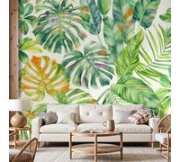 Dyjuaa Plantes Tropicales Aquarelle Papier Peint Panoramique Feuilles de palmier Vertes Papier Peint Intissé 100x70 cm Monstera Tapisserie Poster Mural pour Salon Chambre Décoration Murale
