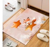 Dyjuaa Renard Mignon Paillasson Entrée Intérieur 60x90 cm, Étoile Ballons Tapis Lavable en Machine Antidérapant Rugs Carpet Poil Ras Doux pour Chien, Cuisine, Porte et Couloir