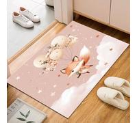Dyjuaa Renard Mignon Paillasson Entrée Intérieur 60x90 cm, Fleur Ballons Romantique Tapis Lavable en Machine Antidérapant Rugs Carpet Poil Ras Doux pour Chien, Cuisine, Porte et Couloir