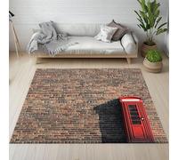 Dyjuaa Rétro Mur de Briques Tapis Chambre Lavable en Machine Cabine Téléphonique Rouge Carpet AntidéRapant Poil Ras Descente de Lit 80x150 cm Tapis Doux pour Salon, Entrée, Couloir, Cuisine