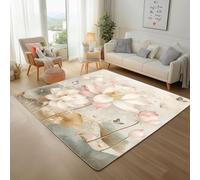 Dyjuaa Style Chinois Fleur de Lotus Tapis Chambre Lavable en Machine Floral Papillon Carpet AntidéRapant Poil Ras Descente de Lit 80x150 cm Tapis Doux pour Salon, Entrée, Couloir, Cuisine
