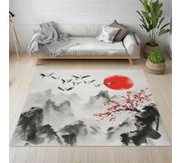 Dyjuaa Style Chinois Peinture à L'encre Tapis Chambre Lavable en Machine Paysage Naturel Carpet AntidéRapant Poil Ras Descente de Lit 80x150 cm Moquette Doux pour Salon, Entrée, Couloir, Cuisine