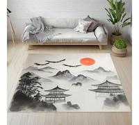 Dyjuaa Style Chinois Tapis Chambre Lavable en Machine Peinture de Paysage Carpet AntidéRapant Poil Ras Descente de Lit 80x150 cm Moquette Doux pour Salon, Entrée, Couloir, Cuisine