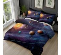 Dyjuaa Système Solaire Planète Housse de Couette Microfibre avec Fermeture éclair Étoile Galaxie Univers Housse Couette 160x200cm et 2 Taie d'oreiller 65x65cm Mystère Céleste Parure de lit Réversible