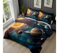 Dyjuaa Système Solaire Planète Housse de Couette Microfibre avec Fermeture éclair Étoile Galaxie Univers Housse Couette 160x200 cm et 2 Taie d'oreiller 65x65 cm Saturne Parure de lit Réversible