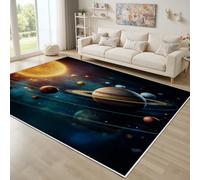 Dyjuaa Système Solaire Planète Tapis Antidérapant Doux Poils Ras 200 x 200 cm, Étoile Galaxie Univers Grand Tapis Salon Lavable en Machine Saturne Moquette Chambre Ado, Tapis Salle à Manger