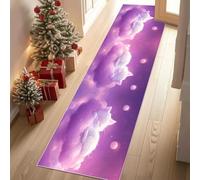 Dyjuaa Tapis Antidérapant Chat Mignon Tapis Couloir Doux 80 x 200 cm Nuages de rêve Ciel Étoilé Moquette Cuisine Devant Evier Lavable en Machine, Rug pour Salon, Entrée, Chambre, Buanderie