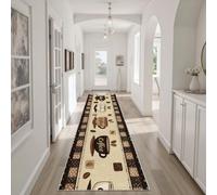 Dyjuaa Tasse à Café Rétro Tapis de Couloir 80x250cm Antidérapant Vintage Coffee Tapis de Passage Lavable Doux Grains de Café Moquette Long Doux pour Chambre à Coucher Couloirs Salon Cuisine