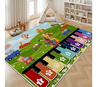 Dyjuaa Touches de Piano Colorées Tapis Salon 160 x 230 cm Voiture Animal Tapis Chambre d'enfant Lavable en Machine Antidérapant Prairie Verte Carpet Poils Ras pour Cuisine, Salle à Manger