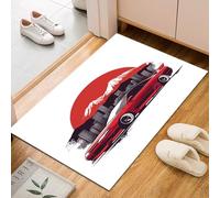 Dyjuaa Voiture de Sport Rouge Paillasson Entrée Intérieur 60x90 cm, Japonais Mont Fuji Tapis Lavable en Machine Antidérapant Rugs Carpet Poil Ras Doux pour Chien, Cuisine, Porte et Couloir