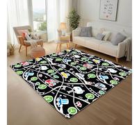 Dyjuaa Voiture Dessin Animé Tapis Salon 140 x 200 cm Circulation routière Tapis Chambre d'enfant Lavable en Machine Antidérapant Carpet Doux Moelleux Poils Ras pour Cuisine, Salle à Manger