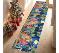 Dyjuaa Vue Nocturne Ville Tapis Cuisine Devant Evier Lavable Maisons Colorées Descente de Lit Antidérapant 60x210 cm Tapis de Passage pour Couloir, Passage, Chambre à Coucher, Salon