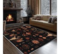 Dyjuaa Western Amérindiens Tapis Salon 140 x 200 cm Crâne de Vache Tribu Vintage Tapis Chambre d'enfant Lavable en Machine Antidérapant Carpet Doux Moelleux Poils Ras pour Cuisine, Salle à Manger