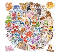 DYKJGSGO Autocollant Animaux, Autocollant Animaux Enfant, 100 Autocollants Imperméables avec Motifs Animaux de Dessin Animé Non Répétitifs, pour Papeterie, Guitare, Verres à eau, Ordinateur (A)