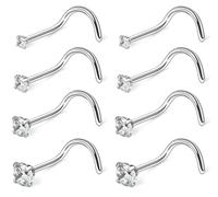Dyknasz Anneaux de nez en acier chirurgical 18 g en forme de L avec tire-bouchon, bijoux de nez hypoallergéniques pour femme, Métal Cristal, zirconium carré