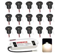 DYKUWEY Spot LED Encastrable 12V 1W, Mini Spot Led IP65 Blanc Chaud,spot salle de bain Trou Φ15-18mm,Spots de plafond pour Cuisine,Salon,Carport,Escalier,Couloir, Lot de 15 (Noir Blanc Chaud 3000k)