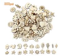 Dylan-EU 200 pièces Tranche en Bois Fleur en Bois Mixte Formes de Feuilles en Bois pour Arbre de Noël Mariage Bricolage Scrapbooking Anniversaire de Mariage Décoration de Table
