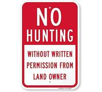 DYLAN MILLER Panneau d'avertissement « No Hunting Without Written Permission from Land Owner » - Panneau d'avertissement - 20,3 x 30,5 cm - Panneau en étain pour intérieur et extérieur - TFA045