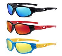 DYLB Lot de 3 paires de lunettes de soleil flexibles pour enfants de 3 à 10 ans, Verres miroir noirs + verres miroir noir rouge + verres miroir bleus jaunes, m