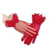 DyLyz 2 Paires de Gants en Dentelle pour Femmes avec Noeud Court Rouge Strass Gants de Longueur de Poignet de Mariage en Maille Manchette à Volants Gants Complets pour Dîner Opéra Fête Cosp
