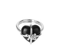 DyLyz Bague en pierre d'obsidienne noire en forme de cœur style bohème anneau vintage enveloppant le chakra avec nœud papillon et pierre précieuse naturelle anneau de naissance bague réglable p