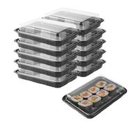 DYMHQ 10 Pièces Plastique Plateaux Réutilisables avec Transparent Couvercles, Multi Usages Boîte de Préparation de Repas Durable, Grande Noir Sandwich PET Meal Prep Boîtes pour Camping Famille Fête