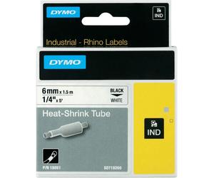 DYMO 18051 Rhino Gaine Thermo-rétractables Noir sur Blanc 6mm x 1.5m