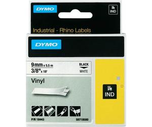 DYMO 18443 Rhino Ruban Vinyl Coloré Blanc sur Noir 9mm x 5.5m