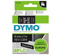 Dymo Étiquettes D1 authentiques – Blanc sur fond noir – 12 mm x 7 m – pour LabelManager