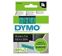 Dymo Étiquettes autocollantes D1 – rouleau 12 mm x 7 m, vert sur noir, pour LabelManager