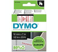 Dymo Étiquettes autocollantes D1 authentiques 12 mm x 7 m rouge sur blanc pour LabelManager